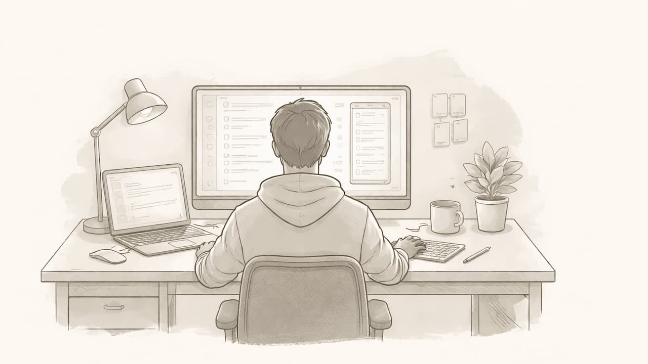 Illustration of a developer at a desk. Screenshot coming soon.